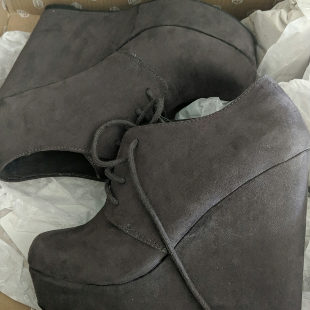 Grey suede wedges